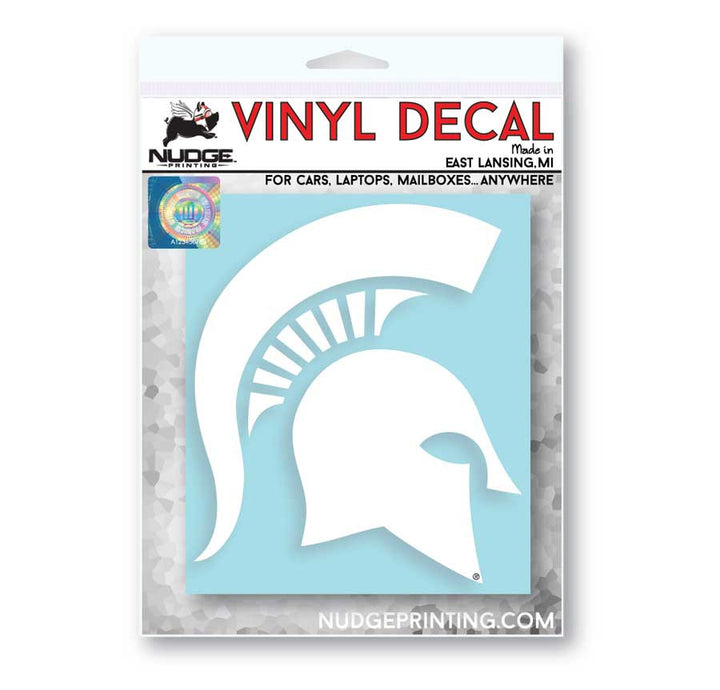 White Michigan State Spartan Helmet car decal sticker from Nudge Printing