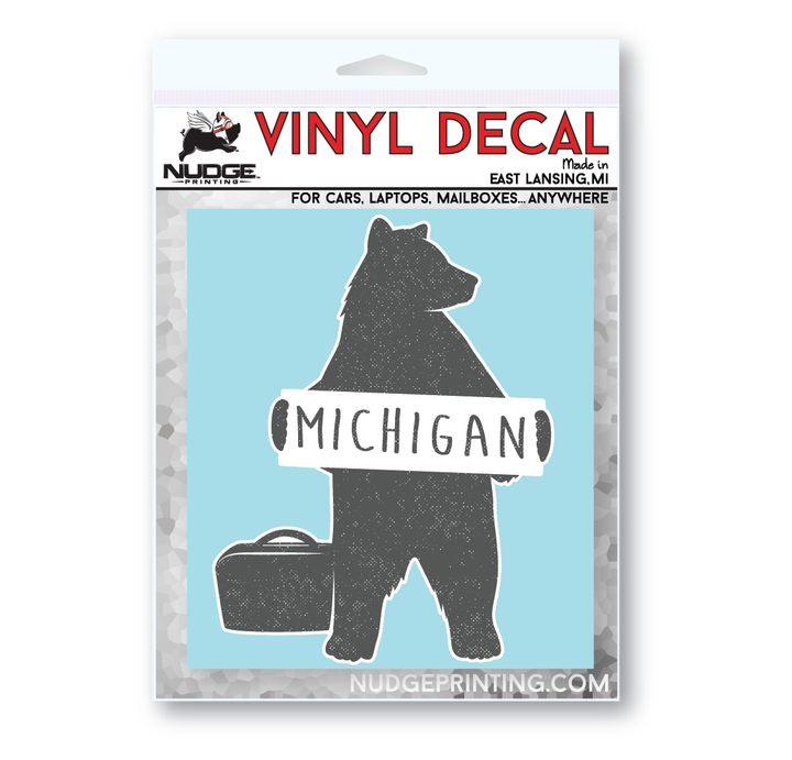 Hitchhiking to Michigan Bear Car Decal Sticker - Nudge Printing
