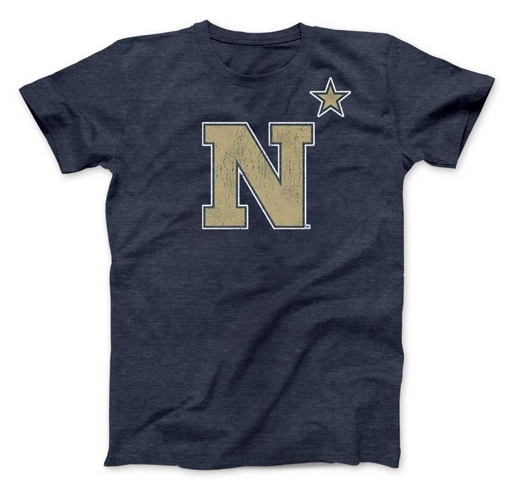 USNA US Naval Academy Navy N Star Logo Short Sleeve Blue Adult TShirt Shirt