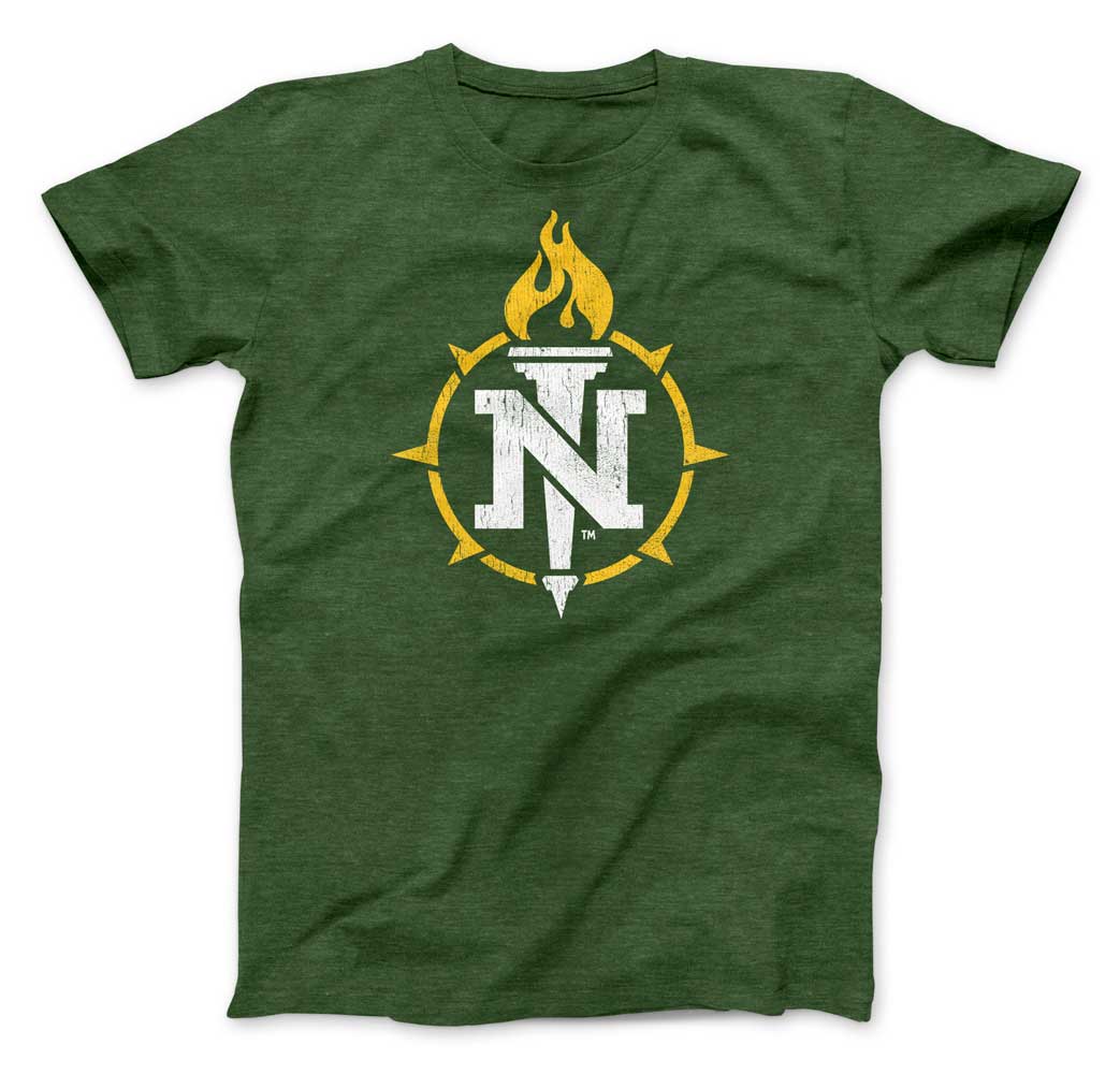Northern Michigan University Wildcats Torch Logo Seal t-shrit green and yellow - Nudge Printing