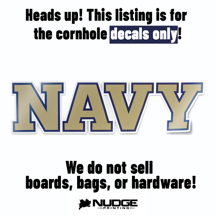 US Naval Academy Block NAVY Logo Cornhole Decal - Nudge Printing