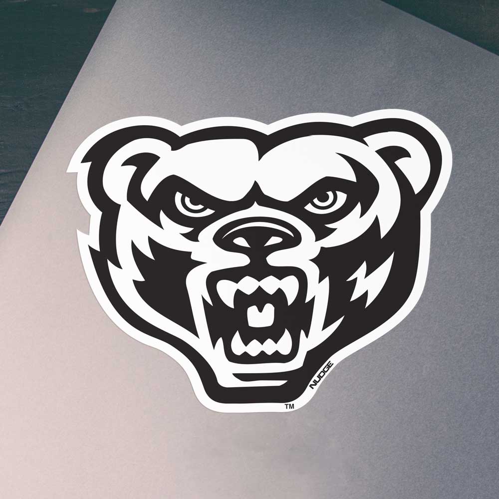 Oakland University Black & White Golden Grizzly Bear Head Car Decal - Nudge Printing