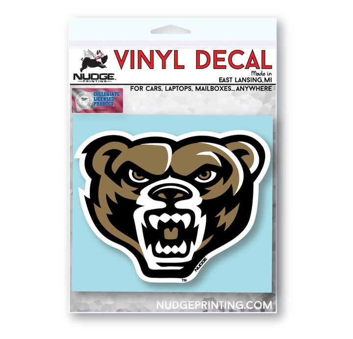 Oakland University Full Color Golden Grizzly Bear Head Car Decal - Nudge Printing