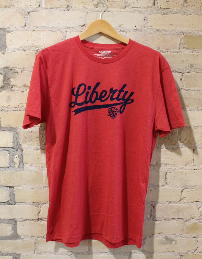 Red Liberty University Script Shirt LU Apparel Short Sleeve Tee Tshirt Top