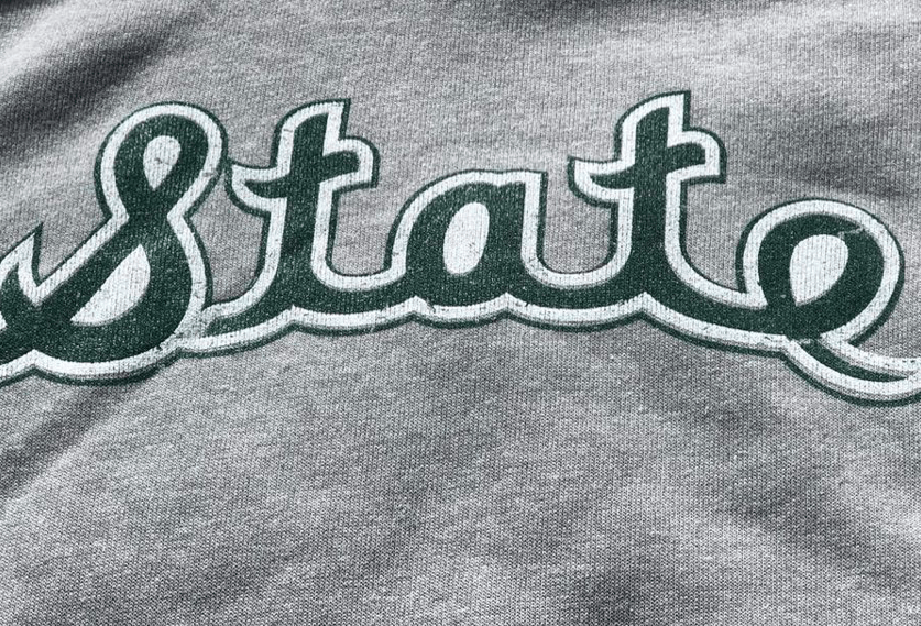 MSU Spartans Sweatshirt Michigan State University State Cursive Script Hoodie Pullover Fleece - Nudge Printing