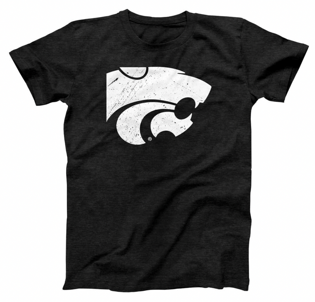 Kansas State University Wildcats Primary Powercat Logo 100% Cotton T-shirt (Black)