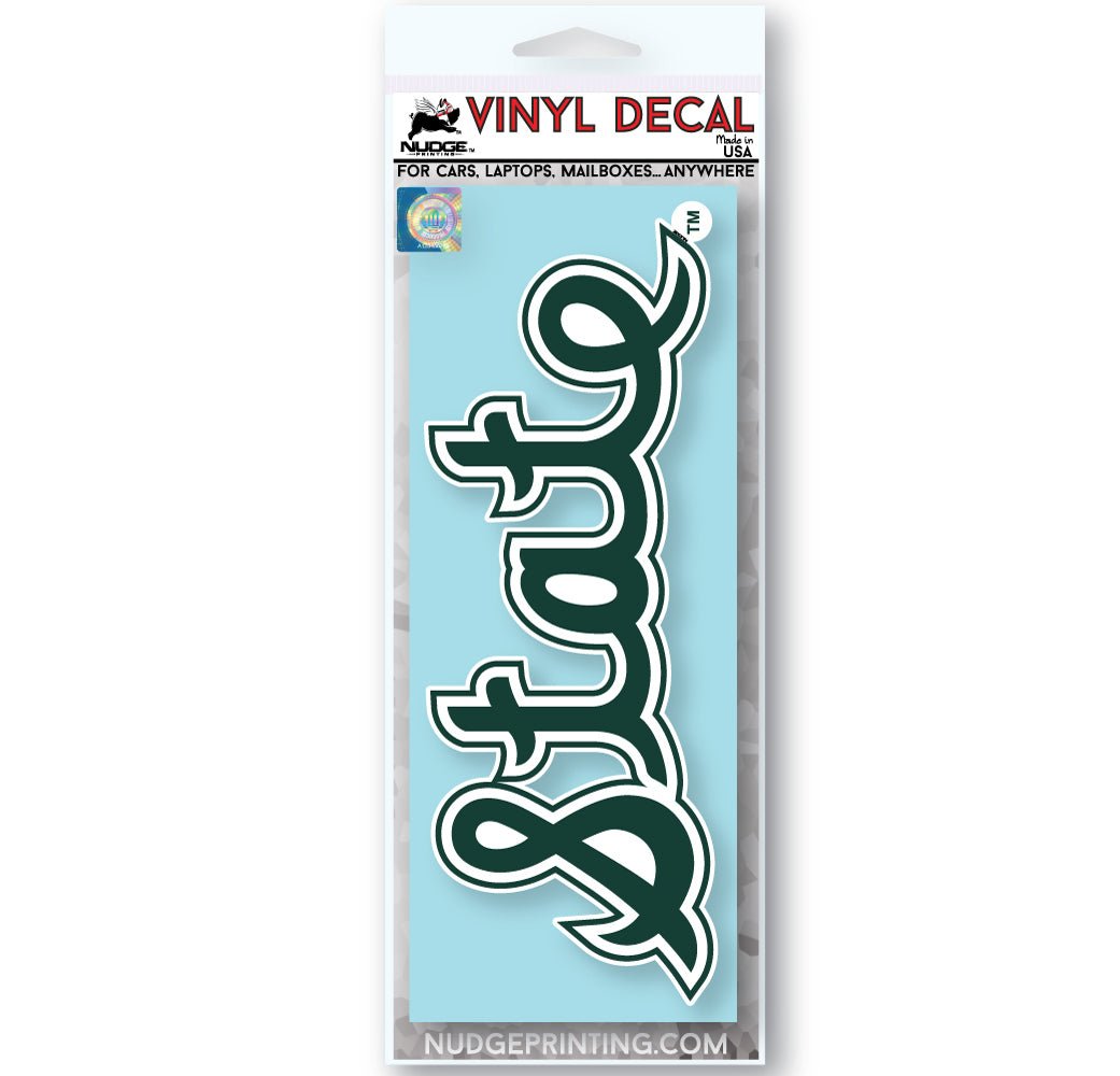 Vintage MSU Cursive State Script Car Decal – Nudge Printing