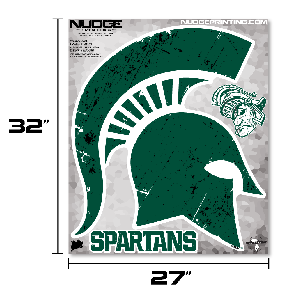 Michigan State Wall Decal MSU Spartan Helmet Sparty Head - XL Sticker Set - Nudge Printing