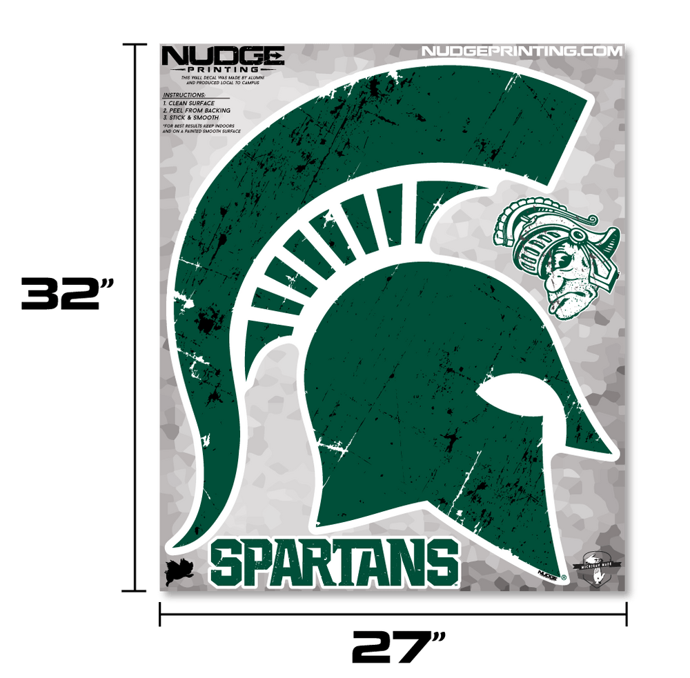 Michigan State Wall Decal MSU Spartan Helmet Sparty Head - XL Sticker Set - Nudge Printing