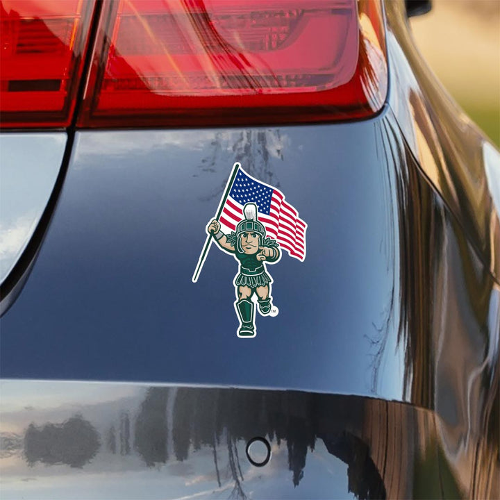 Michigan State University Sparty with American Flag Logo Window Sticker MSU Spartans Car Decal