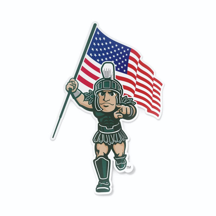 Michigan State University Sparty with American Flag Logo Window Sticker MSU Spartans Car Decal