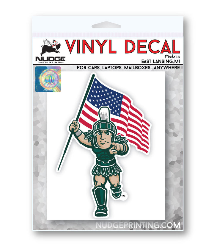 Michigan State University Sparty with American Flag Logo Window Sticker MSU Spartans Car Decal