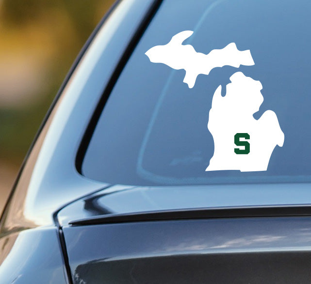 State of Michigan with Michigan State Spartans Logo Car Decal - Nudge Printing