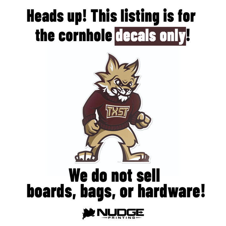 Texas State University Boko the Bobcat Mascot DIY Cornhole Sticker Decal