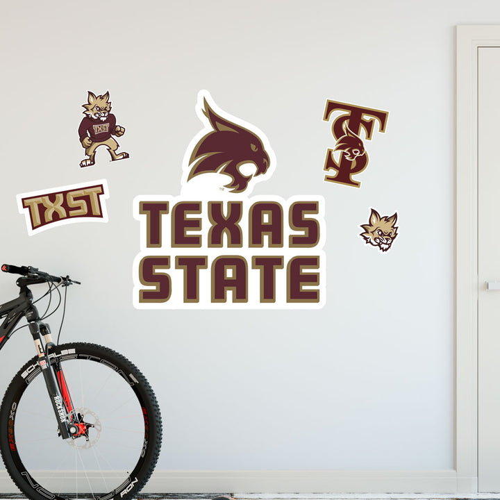 Texas State Bobcats 5-Piece Repositionable Peel-and-Stick XL Wall Decal Set