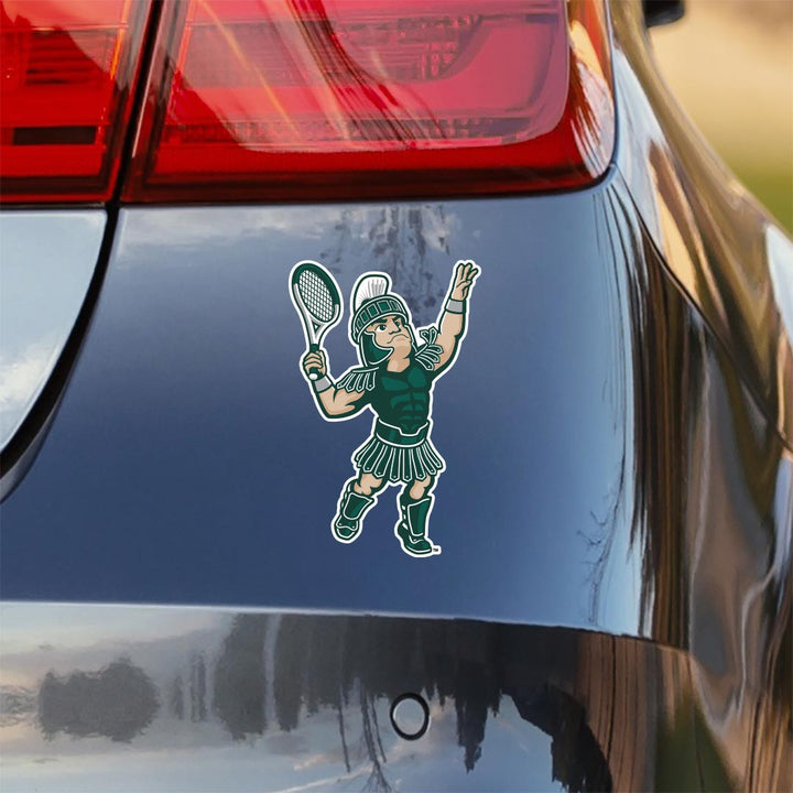 Michigan State Spartans Sticker Car Window Decal MSU Sparty Mascot Playing Tennis with Racquet