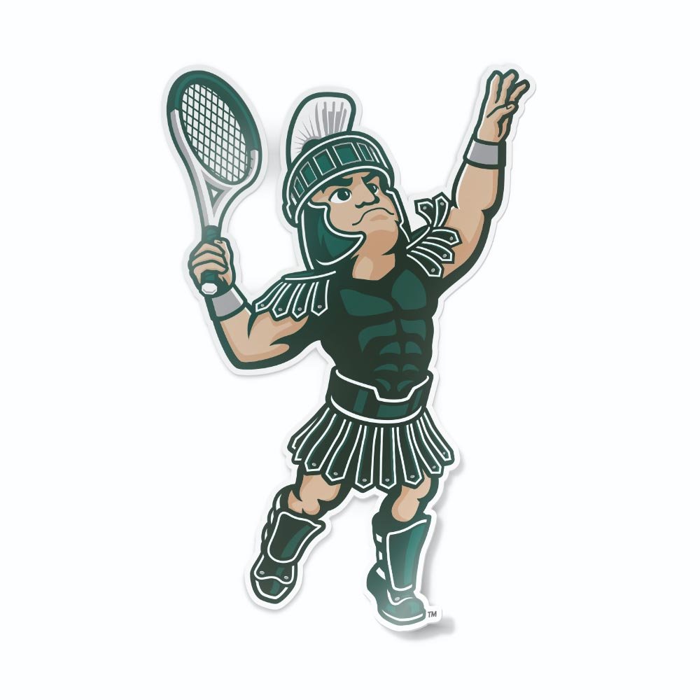 Michigan State Spartans Sticker Car Window Decal MSU Sparty Mascot Playing Tennis with Racquet