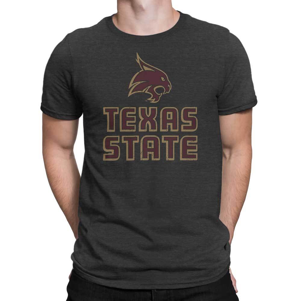 Texas State Bobcats Wordmark Logo Premium T-shirt (Charcoal) - Nudge Printing