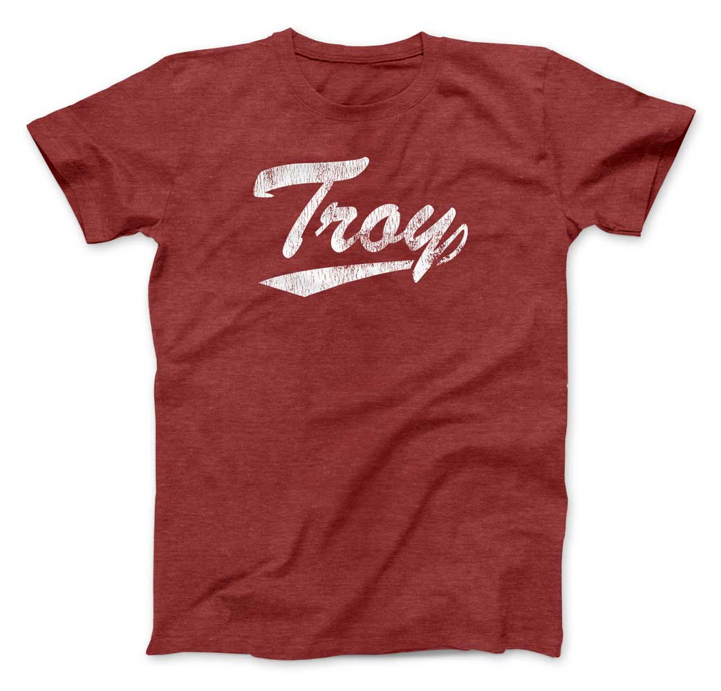 Troy University Trojans Script Logo Unisex T-shirt (Heather Cardinal)