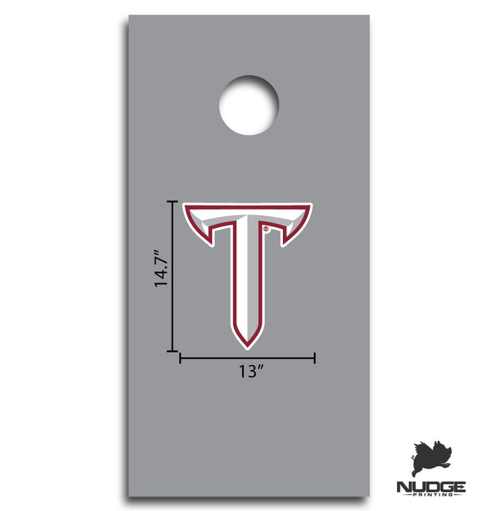 Troy University Trojans block sword T logo cornhole decal sticker - Nudge Printing