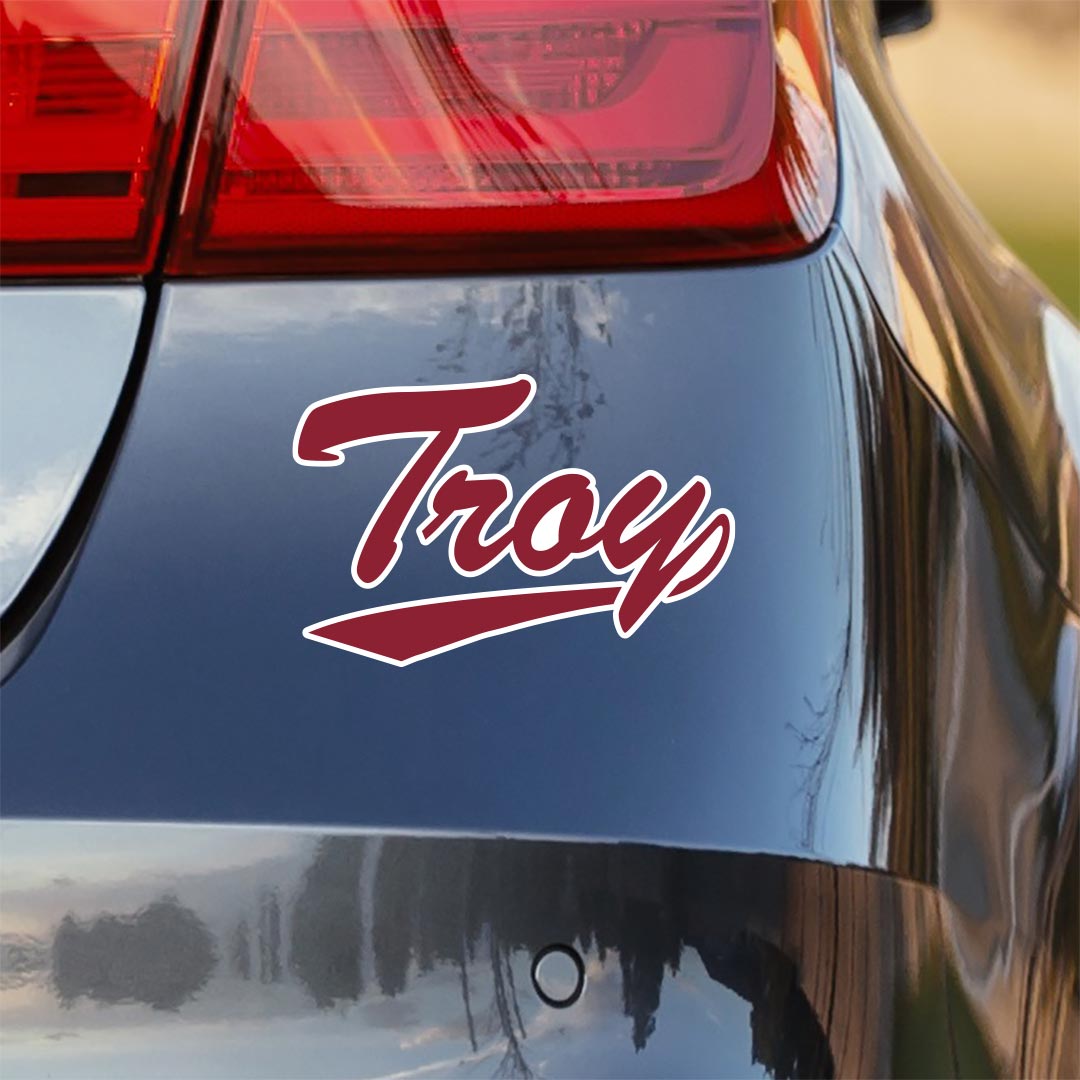 Troy University Script Cursive wordmark logo car decal bumper sticker - Nudge Printing