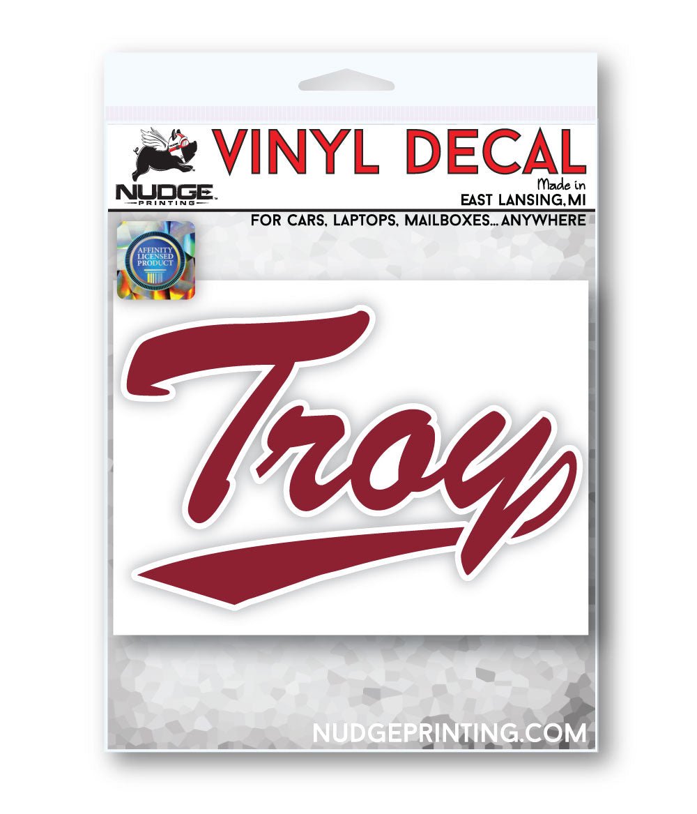 Troy University Script Cursive wordmark logo car decal bumper sticker - Nudge Printing