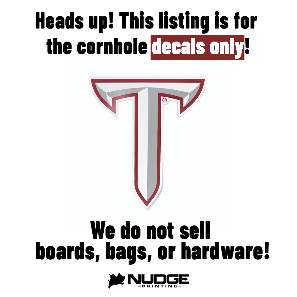 Troy University Trojans block sword T logo cornhole decal sticker - Nudge Printing