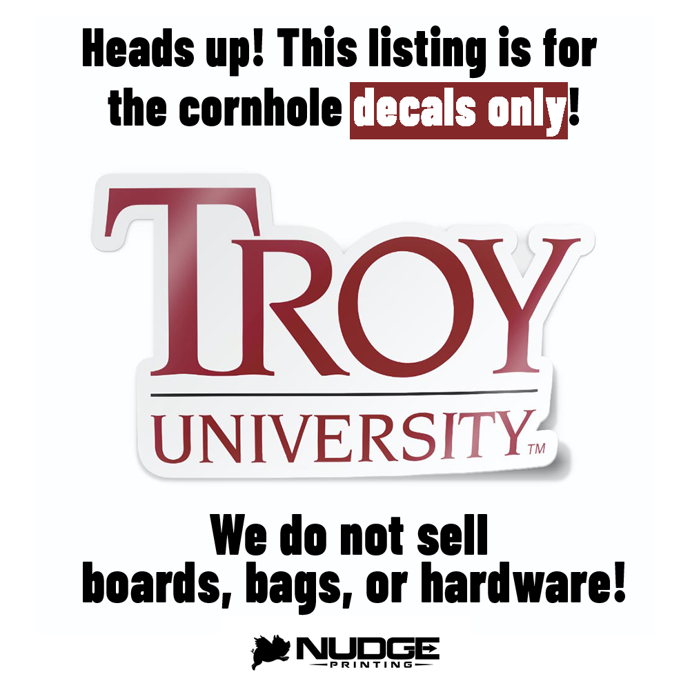 Troy University Trojans university logo cornhole decal board sticker - Nudge Printing