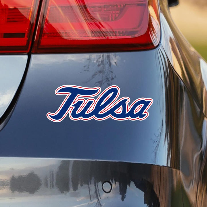 The University of Tulsa Golden Hurricane script cursive Tulsa logo car decal bumper sticker - Nudge Printing