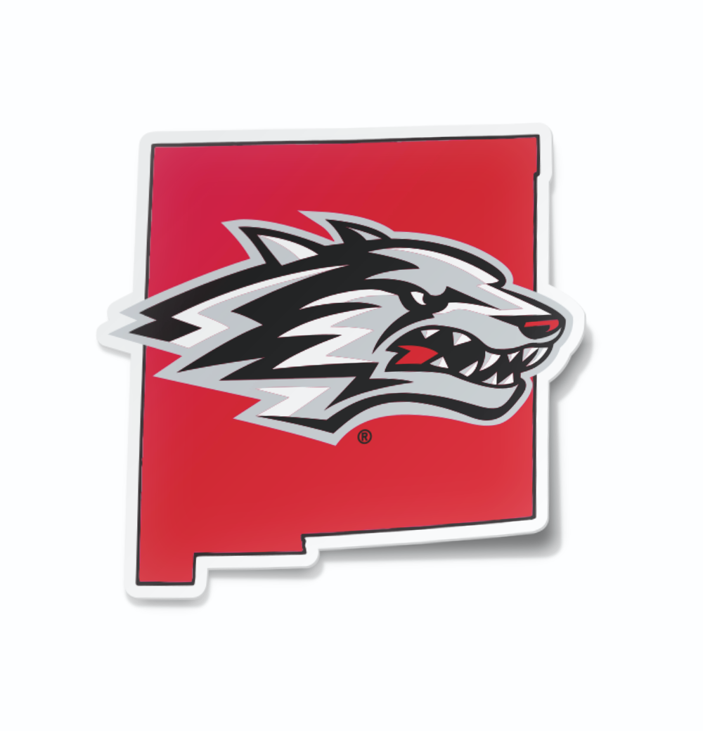 University of New Mexico Lobo on State of New Mexico Car Decal Bumper Sticker