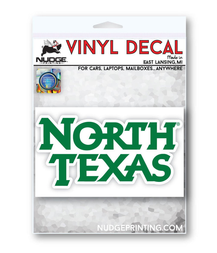 University of North Texas Mean Green wordmark logo car decal bumper sticker - Nudge Printing