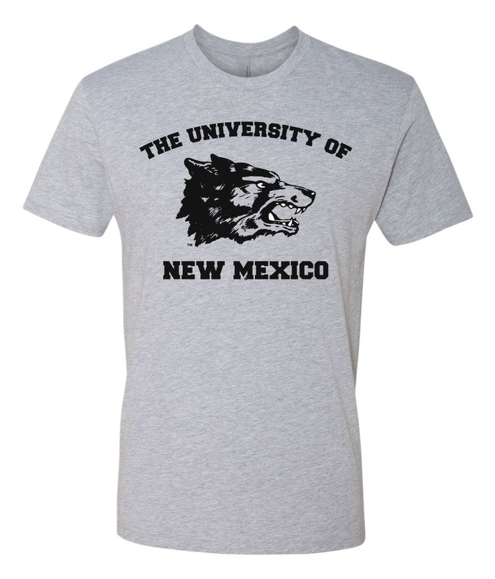 The University of New Mexico Vintage Lobos Wolf Head Grey sShort Sleeve Shirt