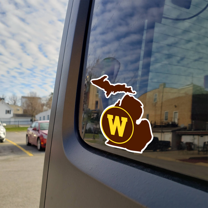 Western Michigan University Block W over State of Michigan Car Decal Bumper Sticker
