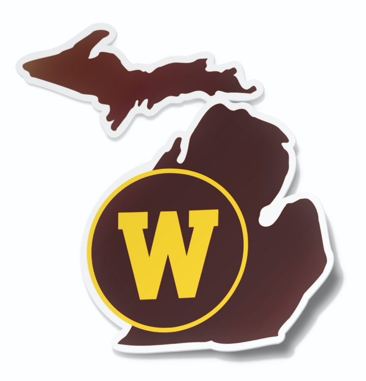 Western Michigan University Block W over State of Michigan Car Decal Bumper Sticker