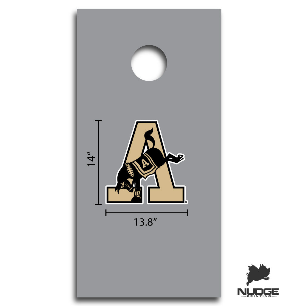 Army West Point Tan, Black, and White Block "A" with Kicking Mule Jumbo Decal for Corn Hole