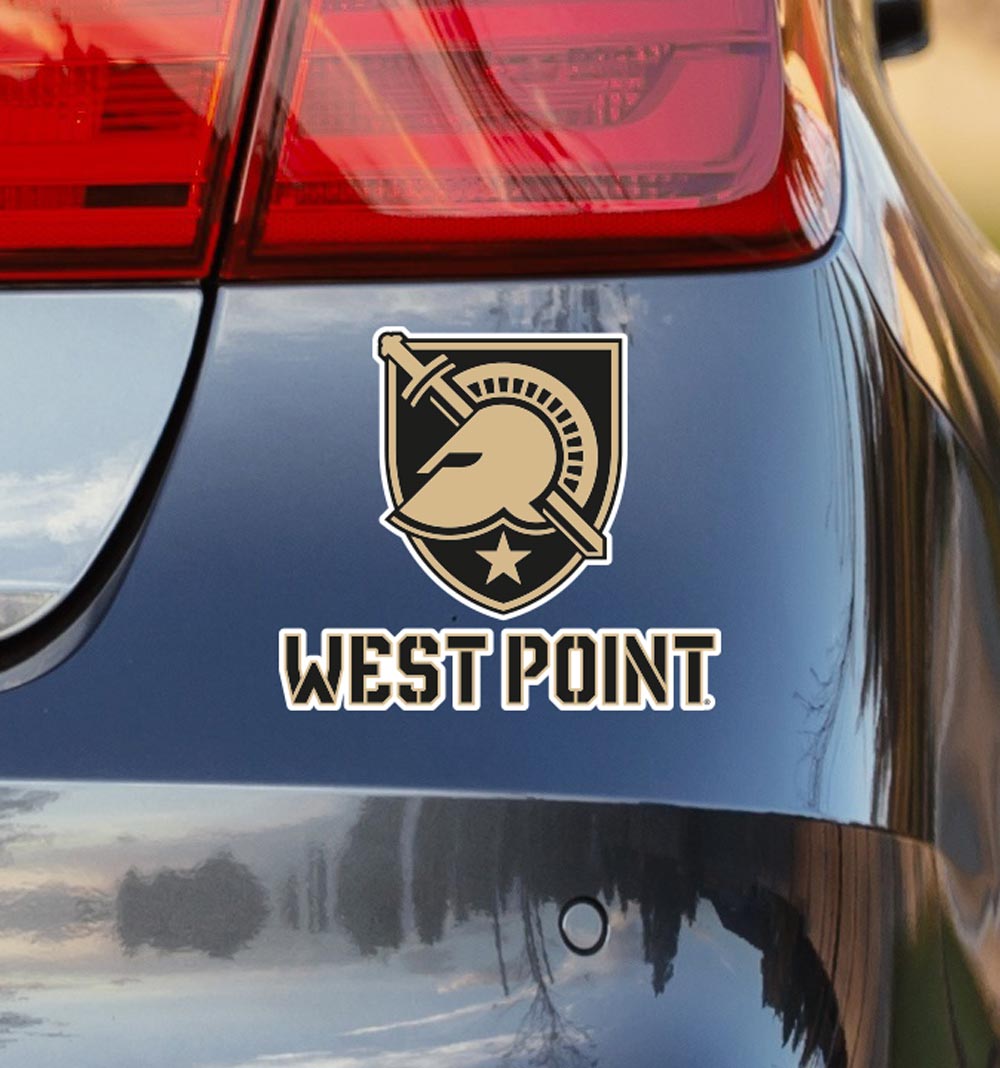 Army West Point Shield with "West Point" Wordmark Sticker on Back of Car