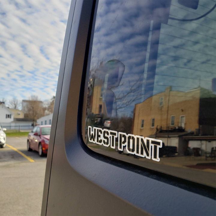 West Point Tan and Black Block Decal on Back of Car