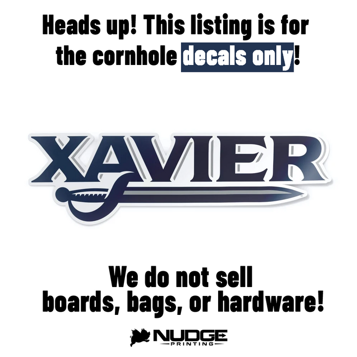 Xavier University Musketeers Block Wordmark with Sword Logo Cornhole Decal