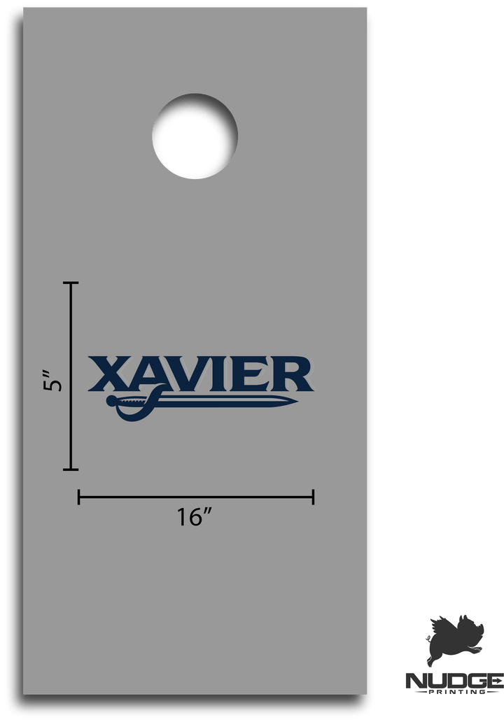 Xavier University Musketeers Block Wordmark with Sword Logo Cornhole Decal