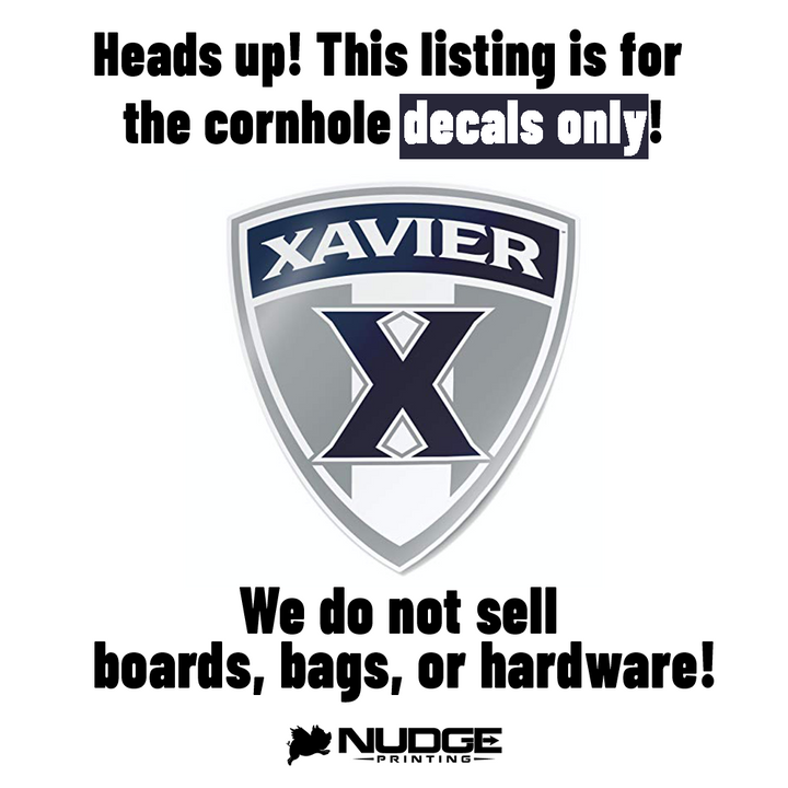 Xavier University Musketeers Shield Logo Cornhole Decal - Nudge Printing