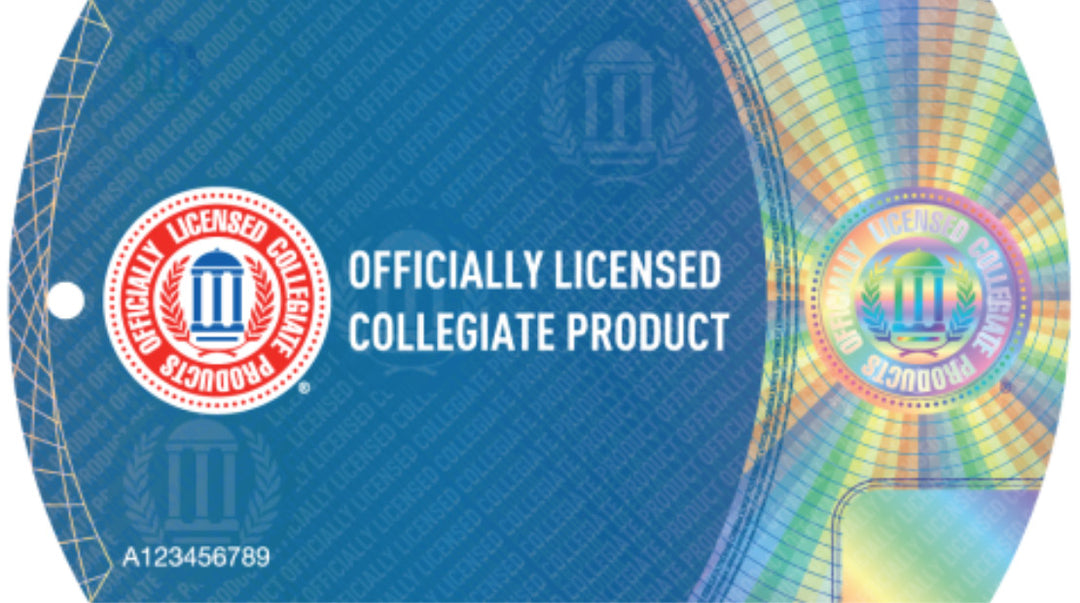 Collegiate  licensing sticker from Nudge Printing
